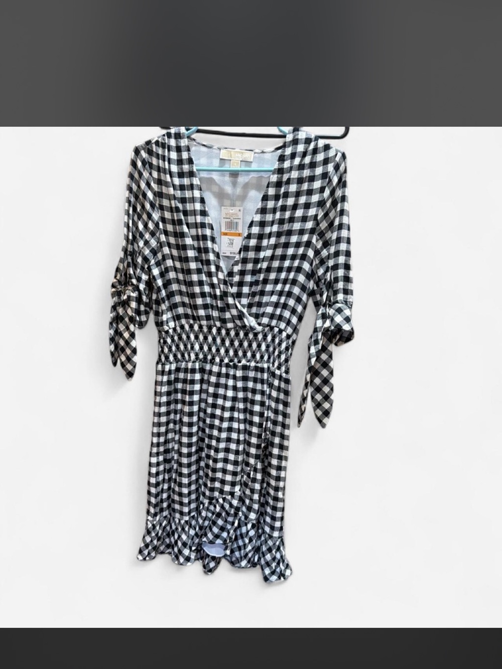 Michael Kors Black and White Gingham Wrap Top